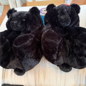 Black Bear Plush Slippers
